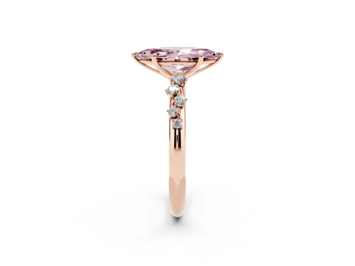 Fancy Pink Marquise Cut Diamond Cluster Prong-Set Solitaire Ring Rose gold