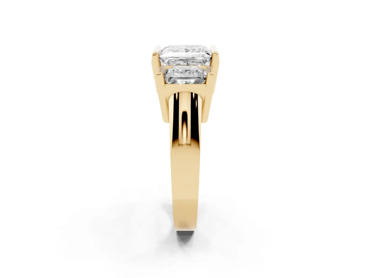 Three Stone Princess Cut Cut Channel Set Diamond Ring Yellow gold