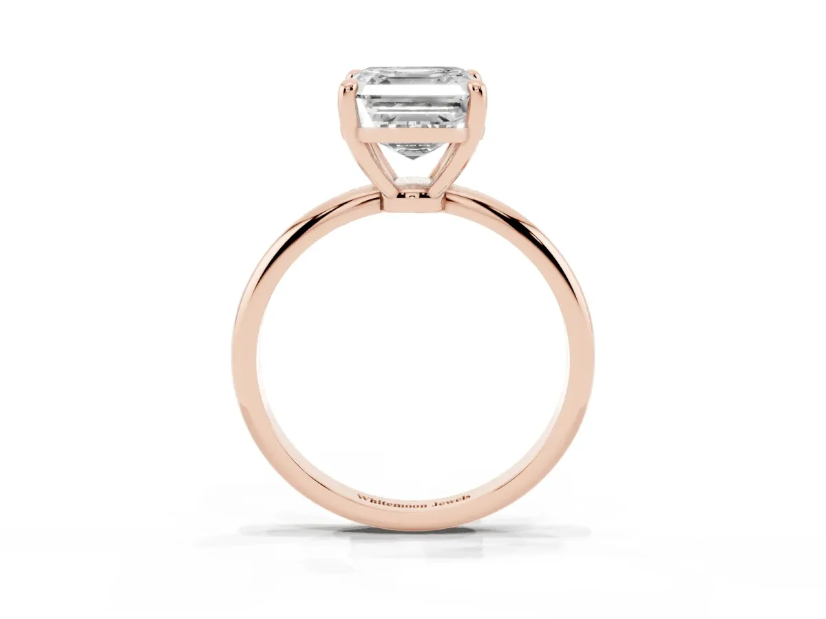 Asscher Cut Solitaire Diamond Ring with 4-Prong Setting on a Classic Band Rose gold