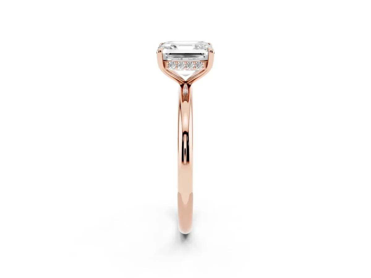 Asscher Cut Diamond Solitaire Ring with Thin Band and Four-Prong Setting Rose gold