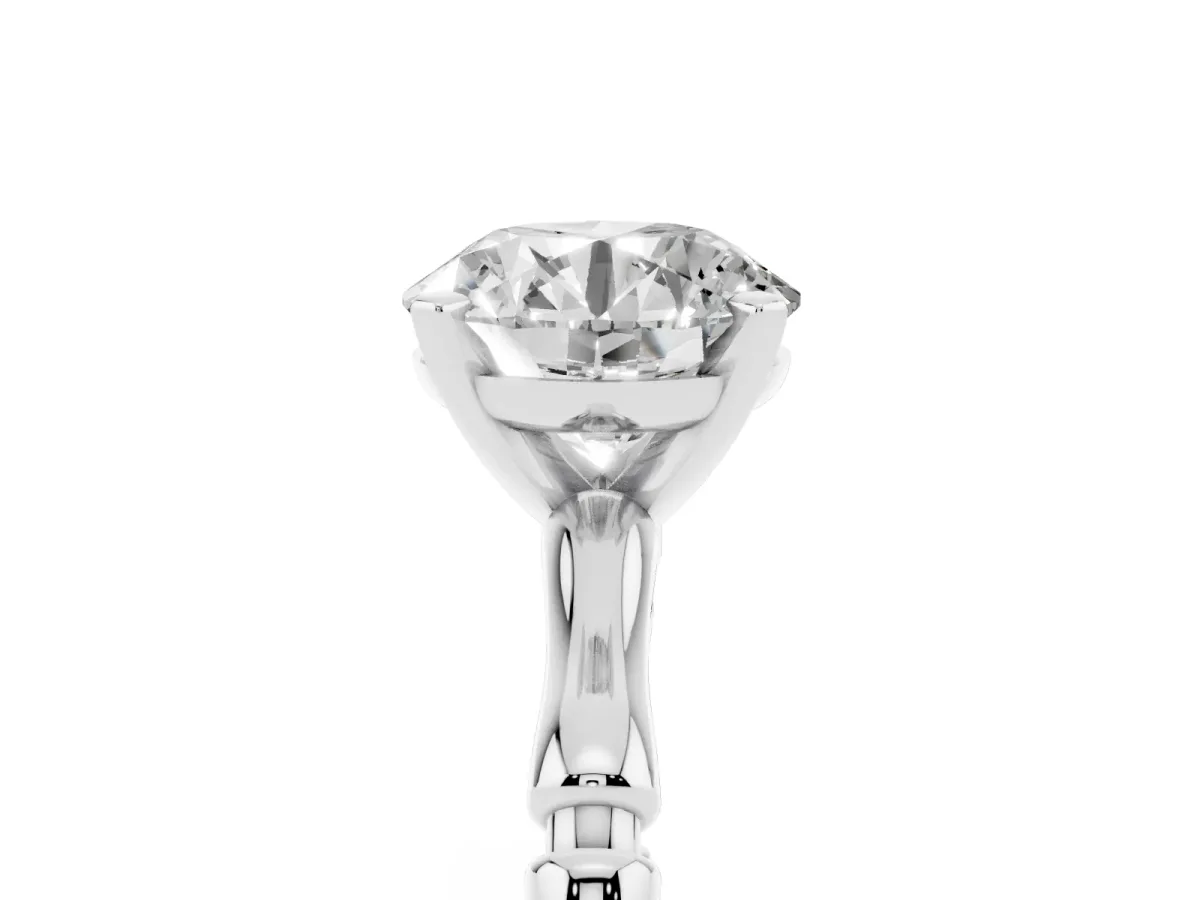 Round Cut Solitaire Diamond Ring with Bamboo Band and Four-Prong Setting Silver