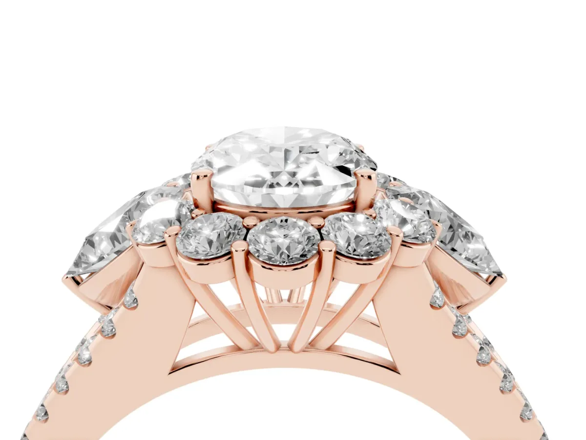 Oval Cut Halo Split Shank Diamond Engagement Ring with Prong Setting Rose gold