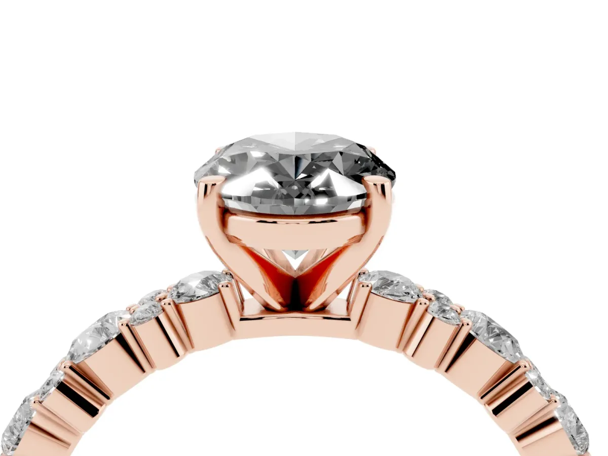 Fancy Black Oval Cut Diamond Side Stone Solitaire Ring with Round and Four-Prong Setting Rose gold