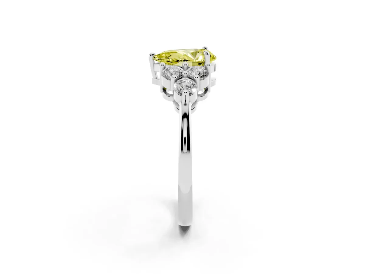 Fancy Yellow Pear Cut Brilliant Diamond Cluster Accent Solitaire Ring with Prong Setting Silver