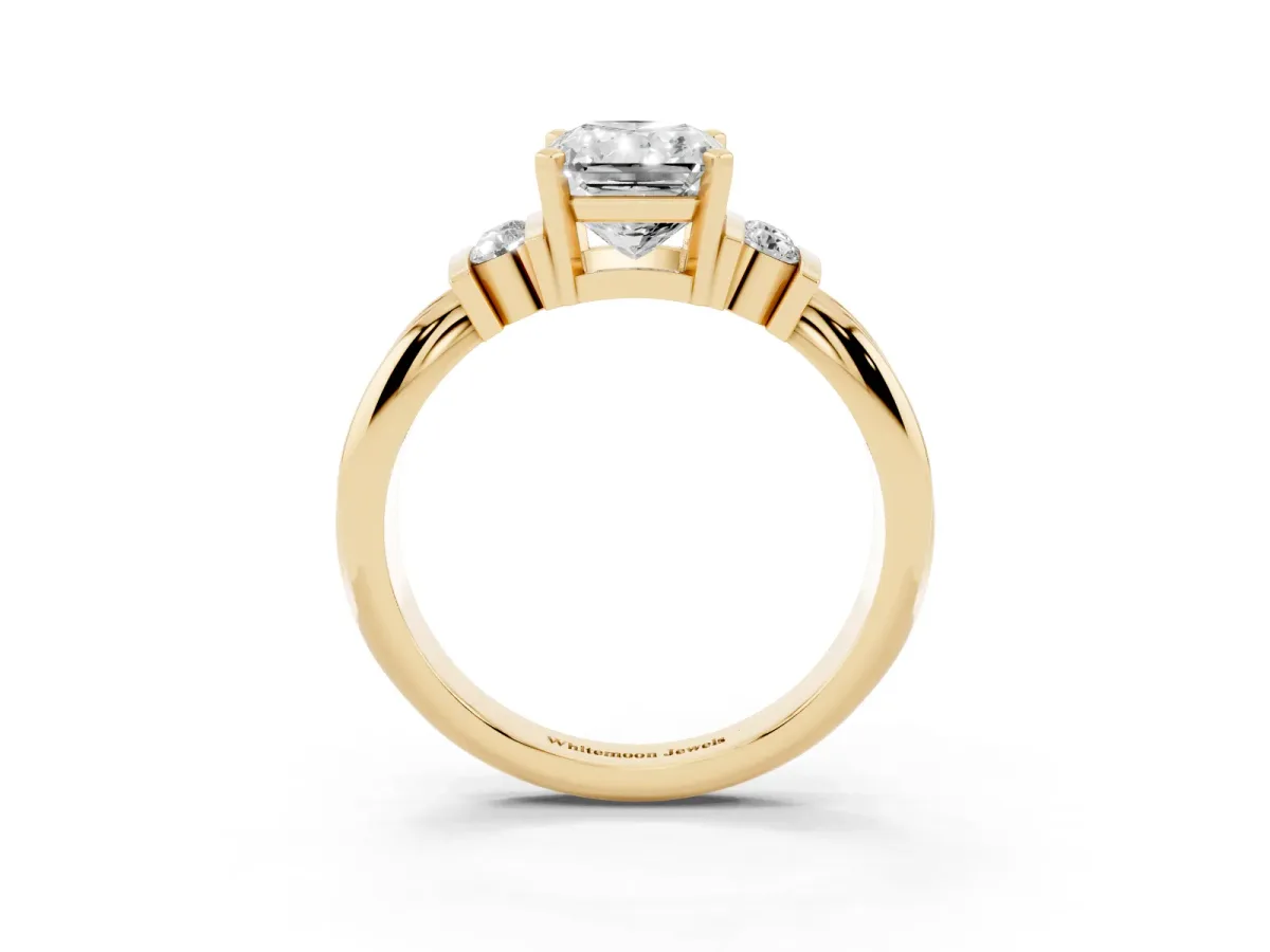 Radiant Cut Cut Three-Stone Channel Set Ring with Bar Prongs Yellow gold