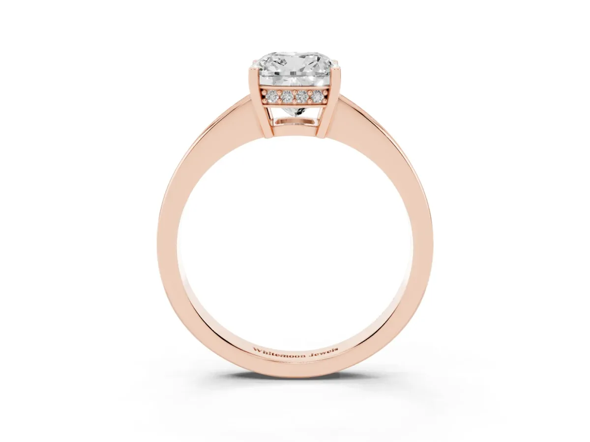 Cushion Cut Solitaire Pavé Band Prong Setting Ring Rose gold