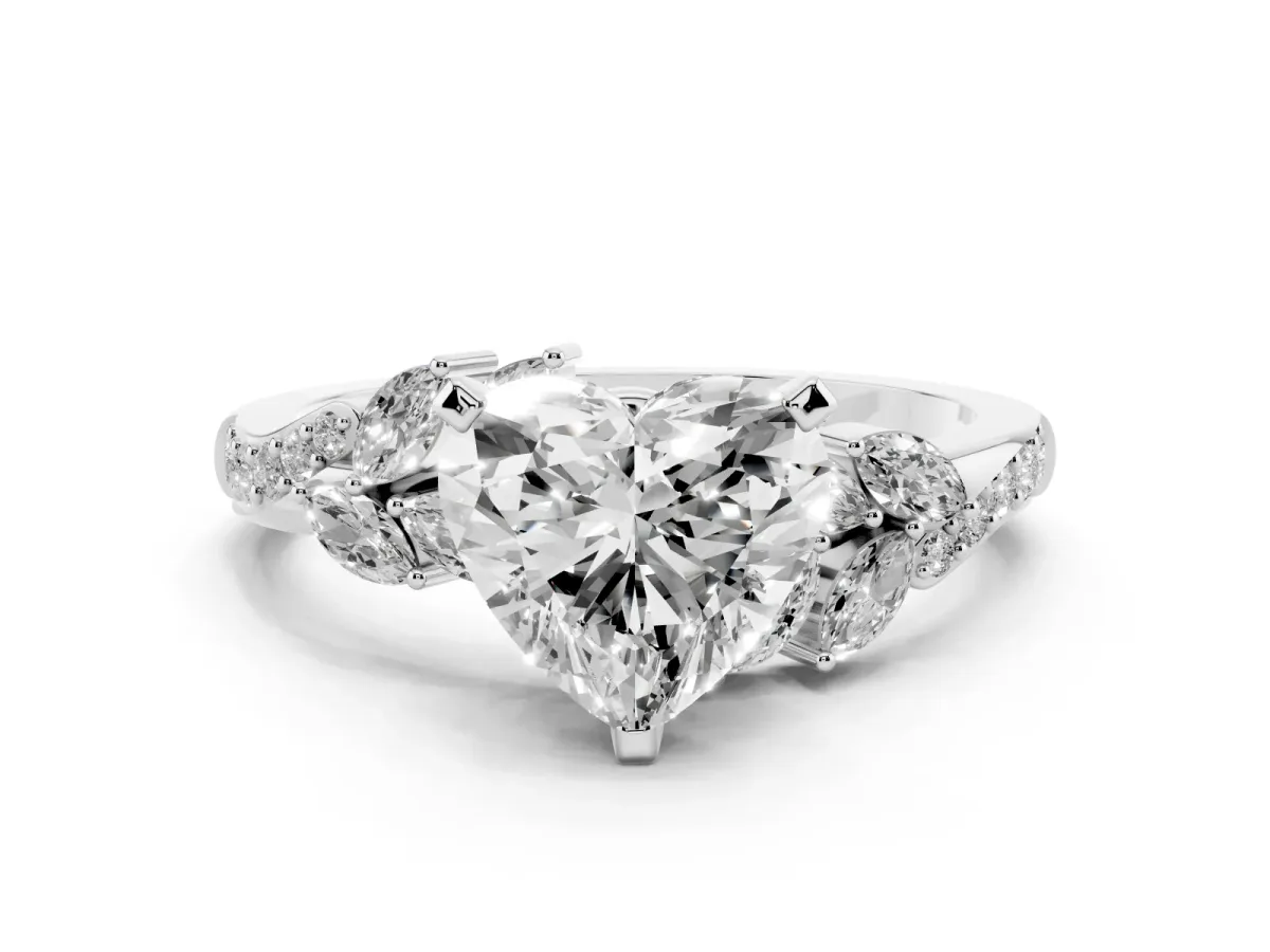 Heart Cut Solitaire Marquise Twist Band with Six-Prong Setting Silver