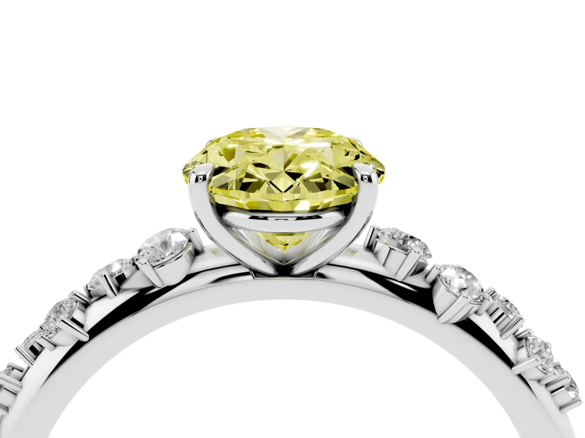 Fancy Yellow Oval Cut Diamond Cluster Prong-Set Solitaire Ring Platinum