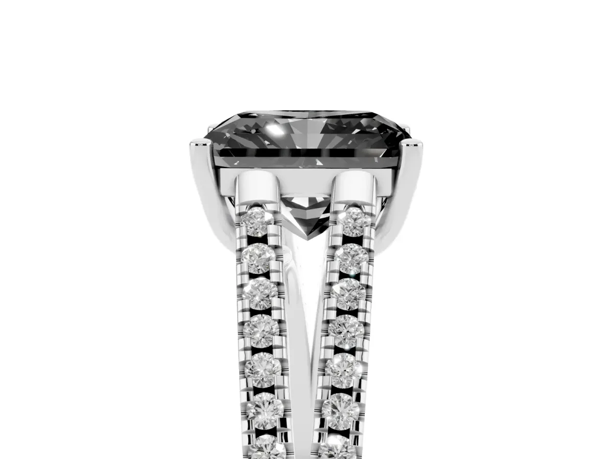 Fancy Black Radiant Cut Diamond Solitaire Engagement Ring with Split Shank Pavé Band Platinum
