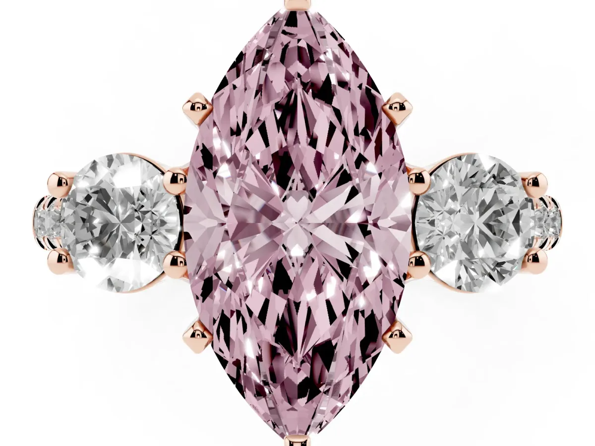 Fancy Pink Three-Stone Marquise Cut Diamond Pavé Band with Four-Prong Setting Rose gold