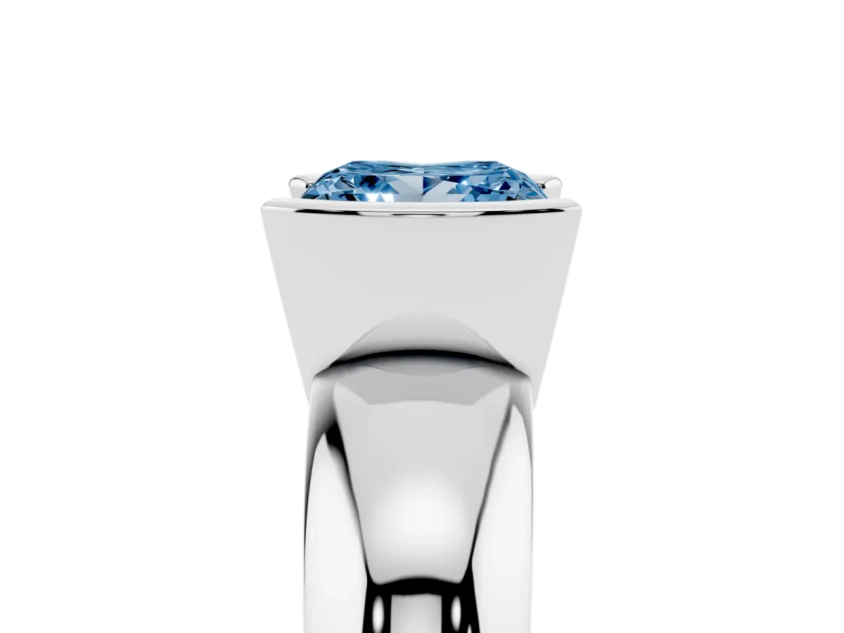 Fancy Blue Princess Cut Solitaire Tension Set Diamond Ring with Wide Band Silver
