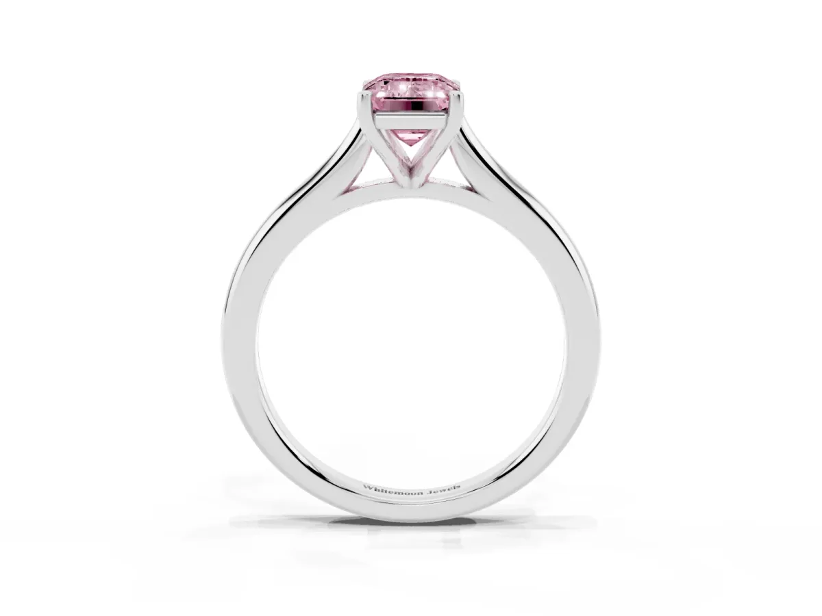 Fancy Pink Emerald Cut Cut Solitaire Ring with Cathedral Band and Four-Prong Setting Platinum