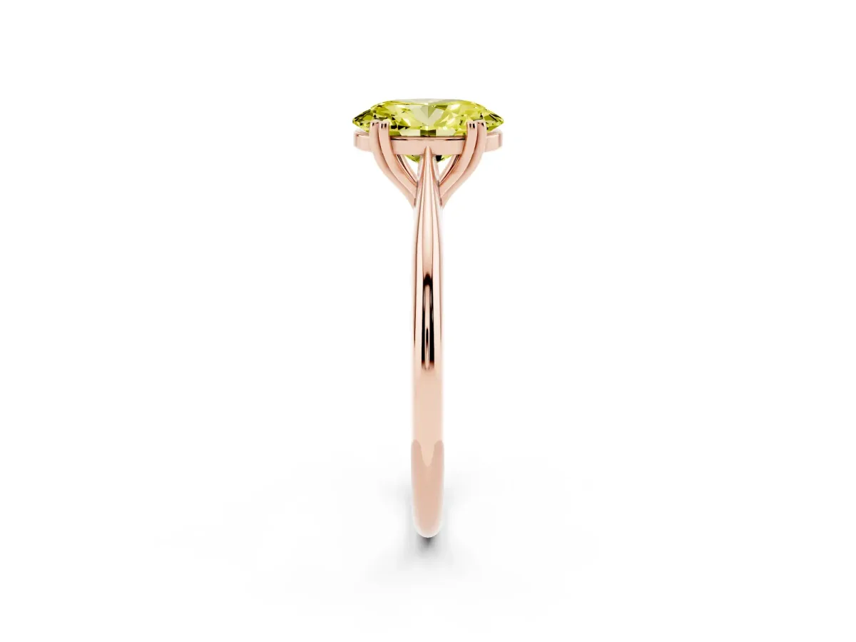 Fancy Yellow Oval Cut Solitaire Diamond Ring with Six-Prong Setting and Classic Band Rose gold