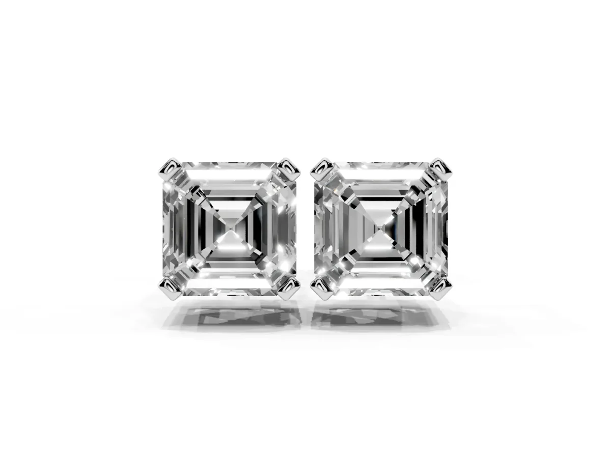 Asscher Cut Diamond Stud Earrings Platinum