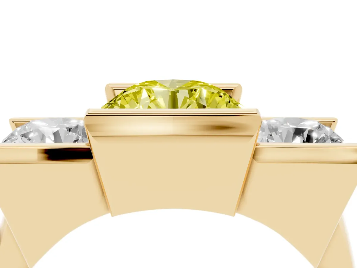 Fancy Yellow Three Stone Round Cut Cut Channel Set Diamond Ring Yellow gold