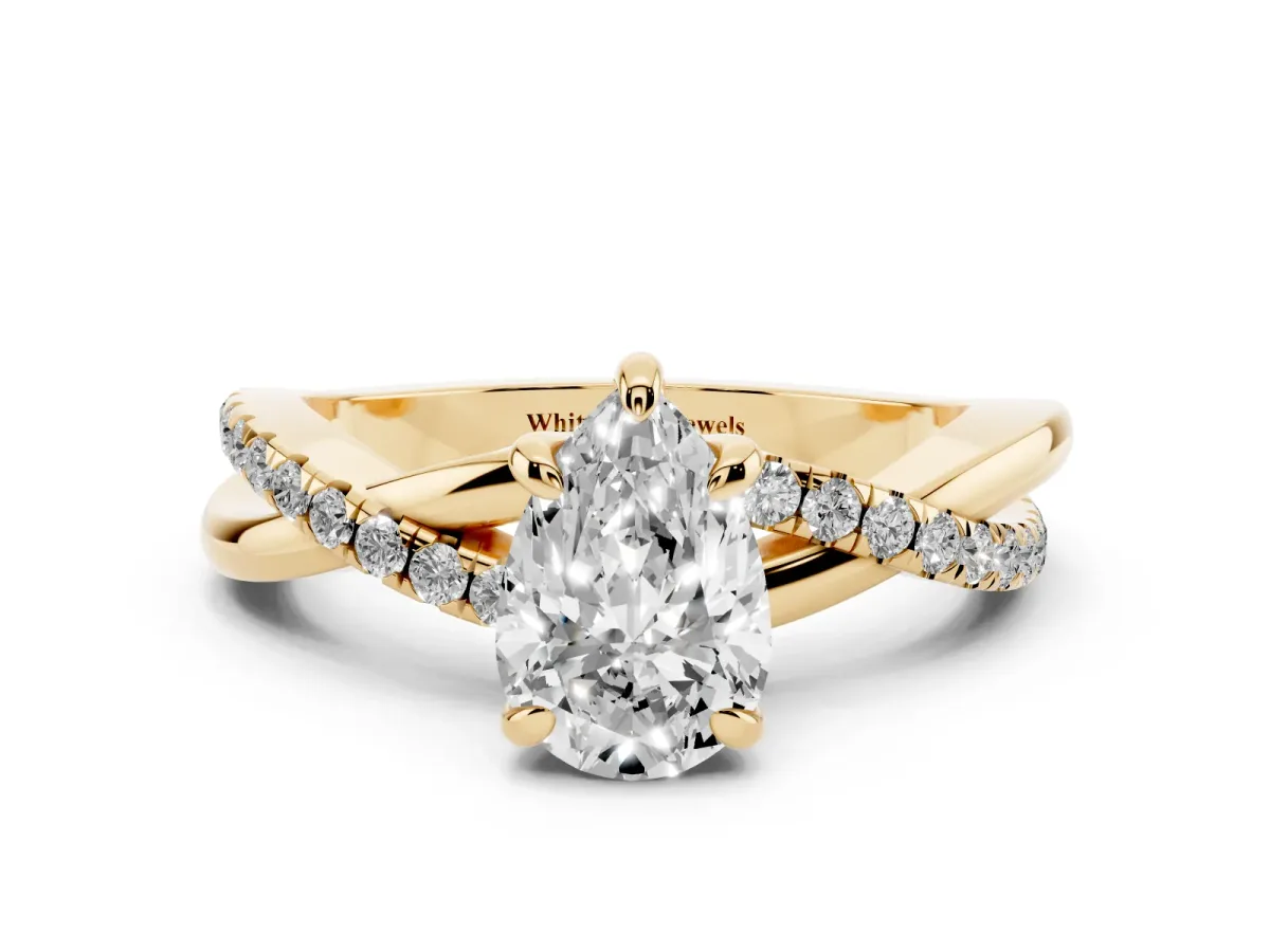 Pear Cut Cut Diamond Twist Band Solitaire with Prong Setting Yellow gold