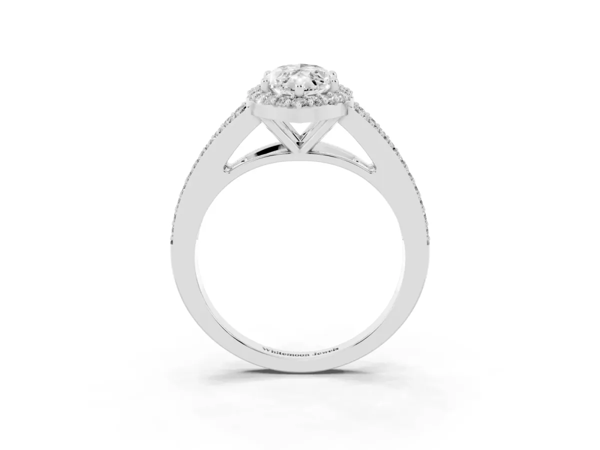 Marquise Cut Halo Split Shank Diamond Ring with Prong Setting Silver