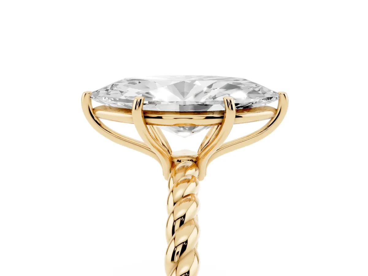 Marquise Cut Solitaire Twisted Band 4-Prong Ring Yellow gold