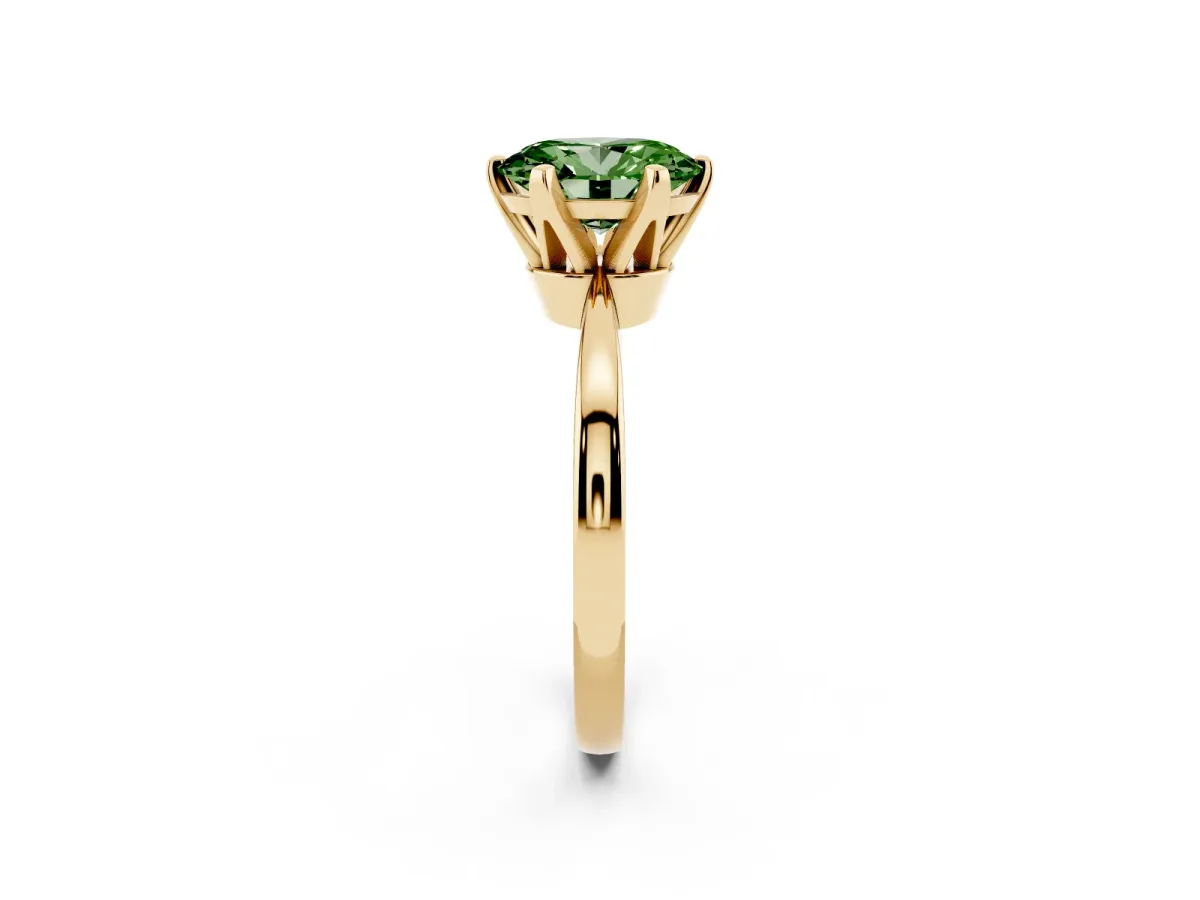 Fancy Green Oval Cut Solitaire Engagement Ring with Six-Prong Setting and Tapered Band Yellow gold