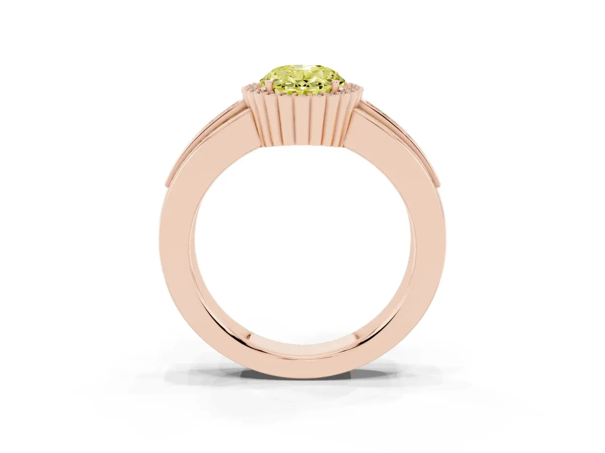 Fancy Yellow Oval Cut Cut Halo Pave Band Four-Prong Ring Rose gold