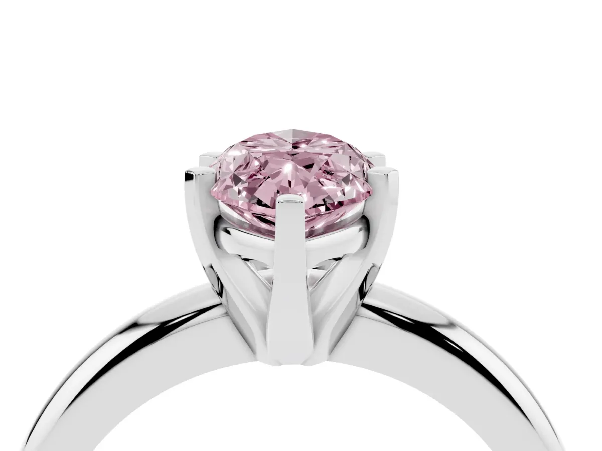 Fancy Pink Marquise Cut Diamond Solitaire Engagement Ring with Round Band and Four-Prong Setting Silver