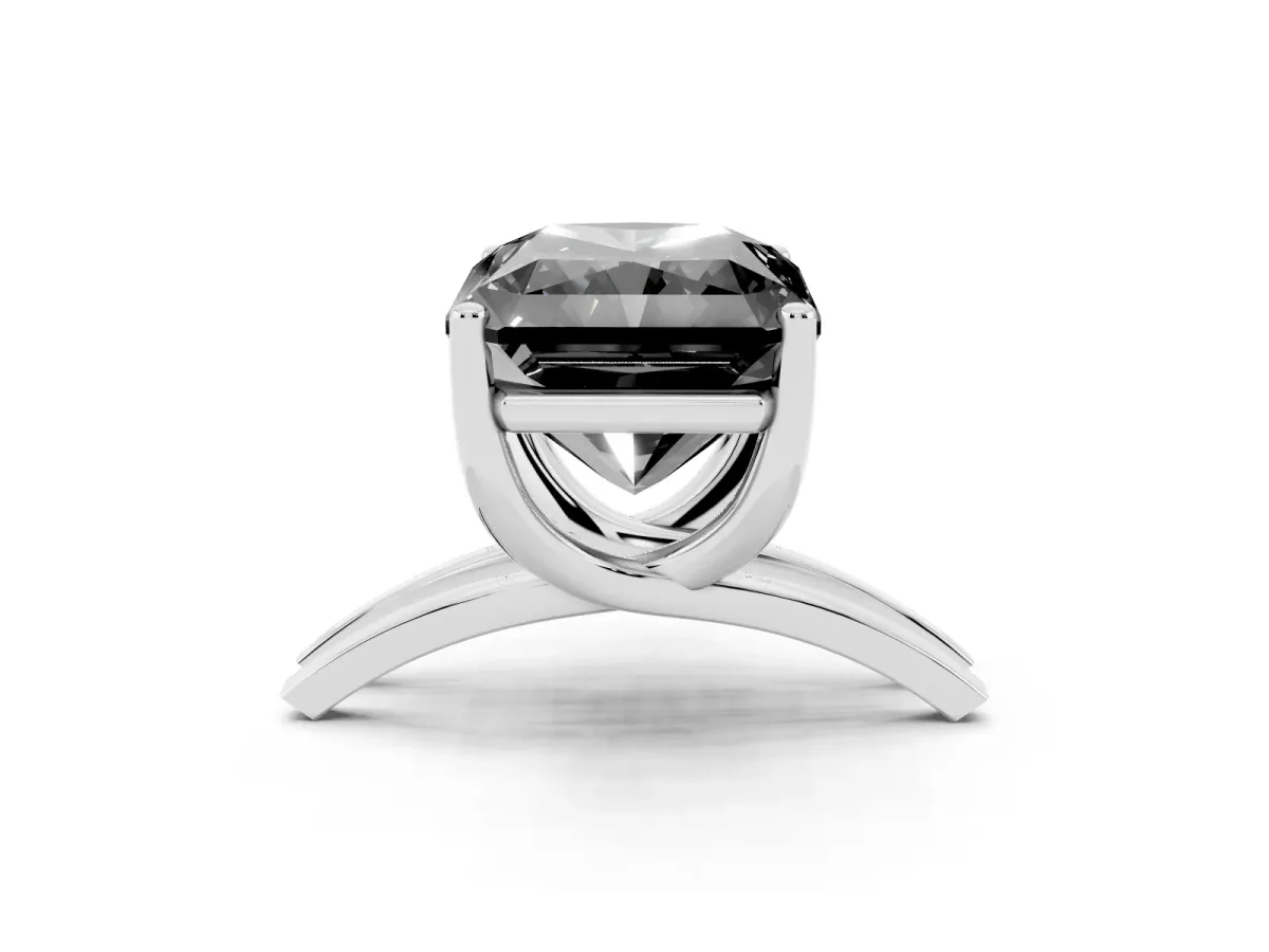 Fancy Black Radiant Cut Cut Diamond Solitaire Engagement Ring with Tapered Plain Band and Four-Prong Setting Silver