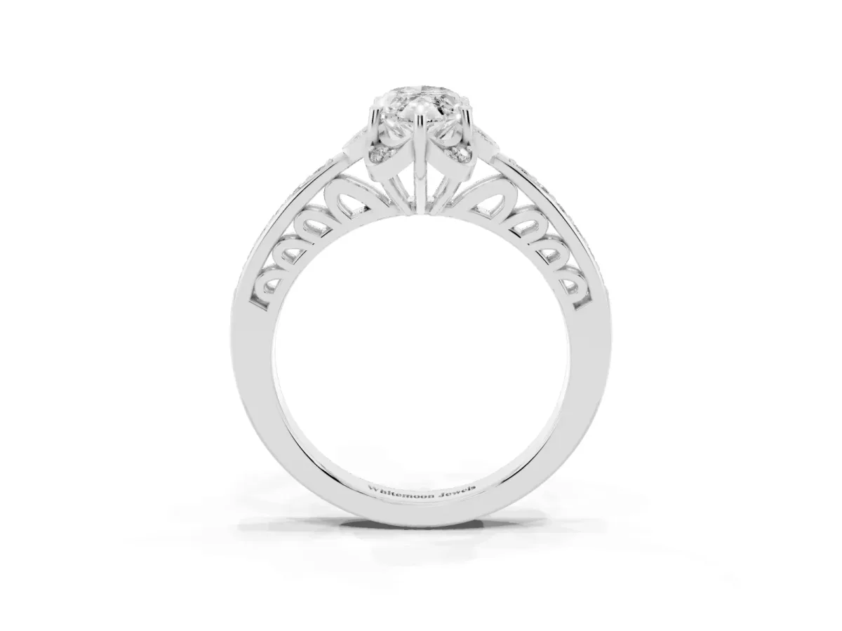 Marquise Cut Cut Halo Diamond Ring with Channel Set Band and Four-Prong Setting Platinum