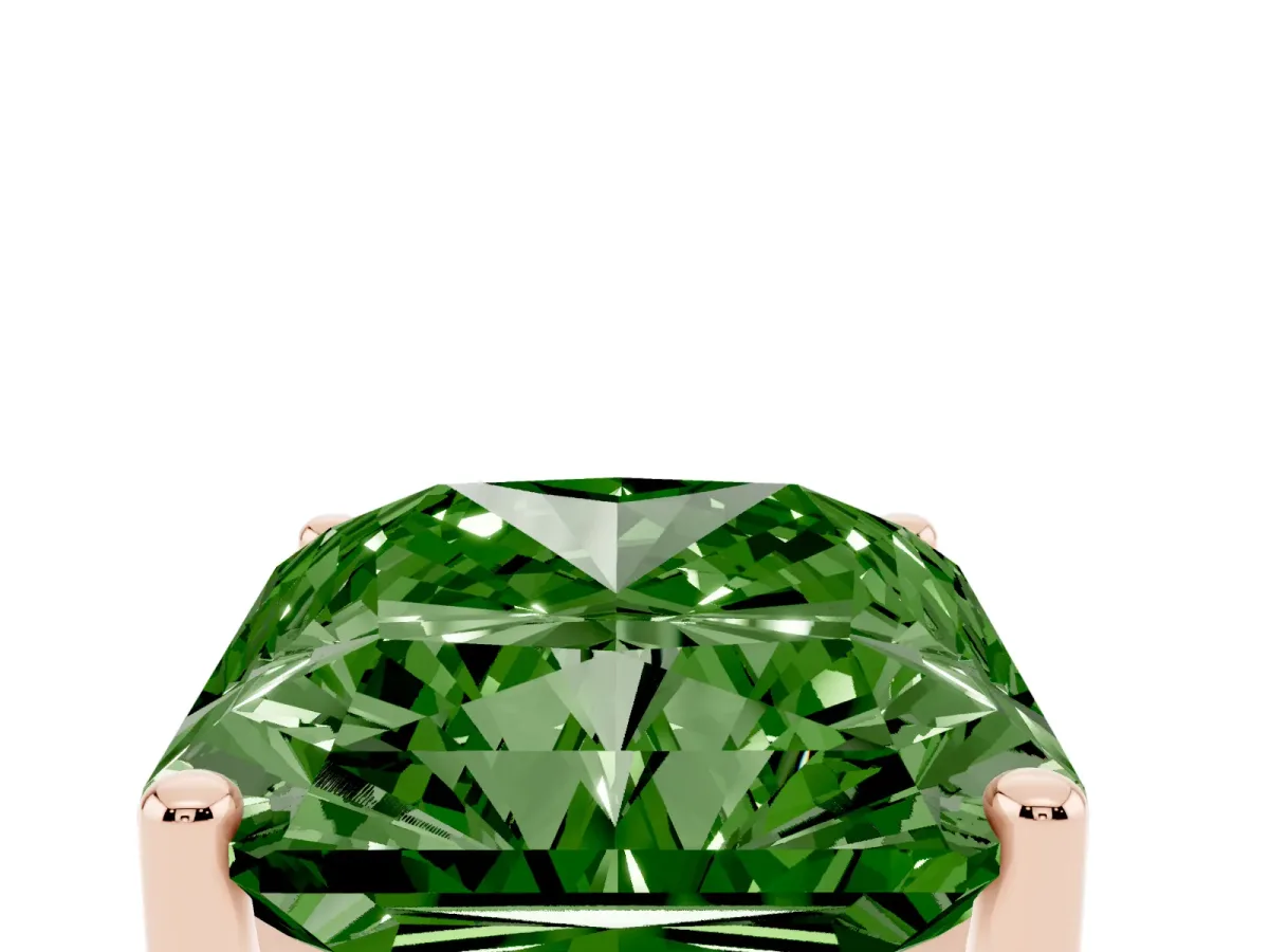 Fancy Green Radiant Cut Cut Diamond Solitaire Engagement Ring with Tapered Plain Band and Four-Prong Setting Rose gold