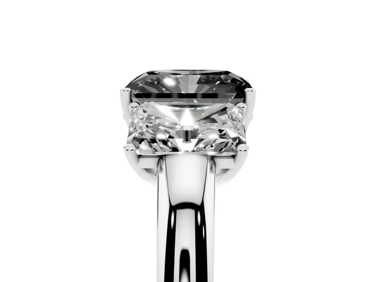 Fancy Black Radiant Cut Diamond Three-Stone Ring with Four-Prong Setting and Classic Band Silver