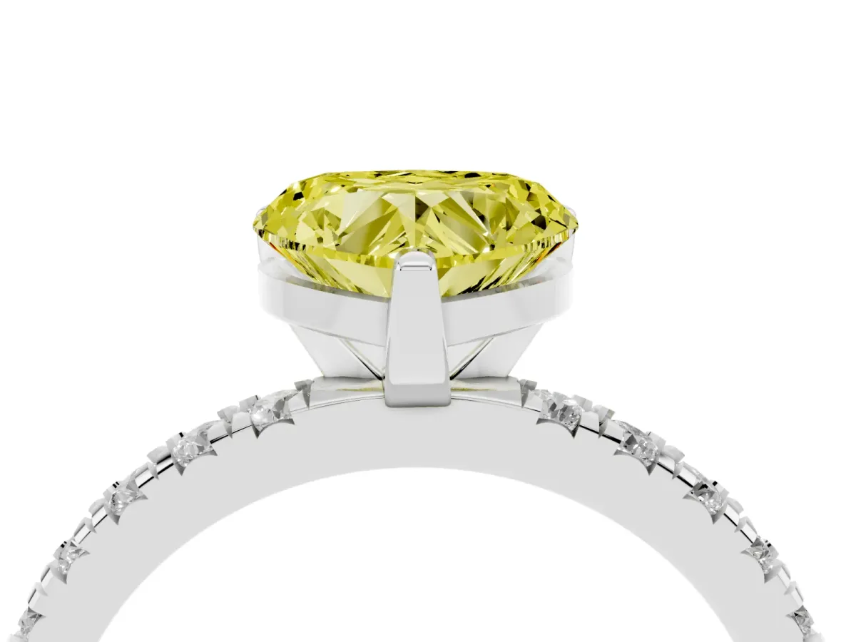 Fancy Yellow Heart Cut Diamond Pavé Band Solitaire with Four-Prong Setting Silver