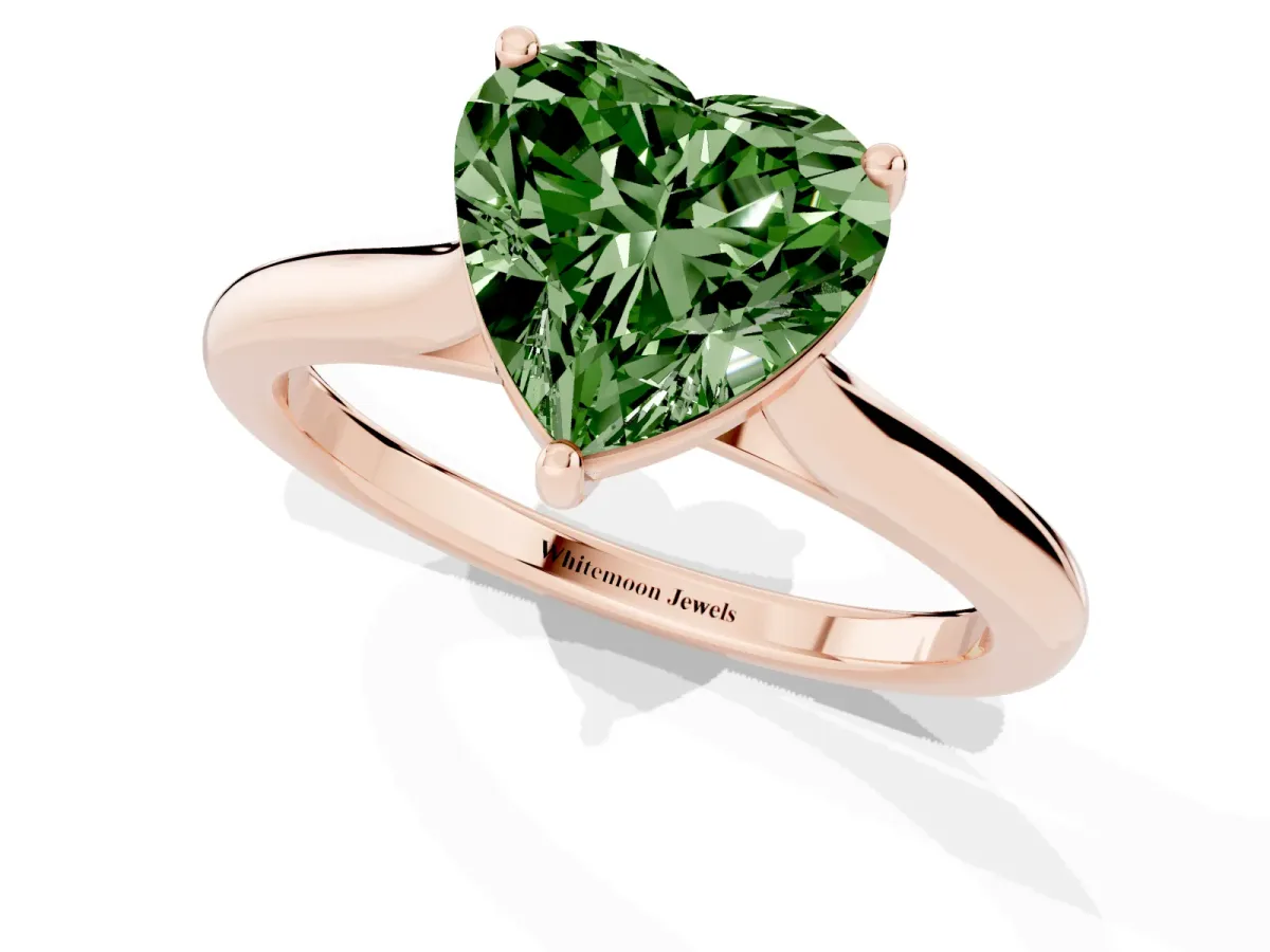 Fancy Green Heart Cut Cut Solitaire Ring with Cathedral Band and Four-Prong Setting Rose gold