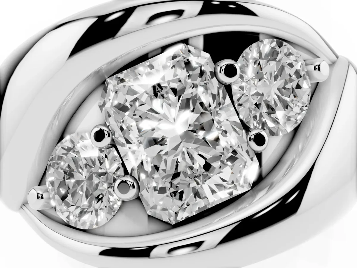 Channel Set Radiant Cut Diamond Crossover Band White gold