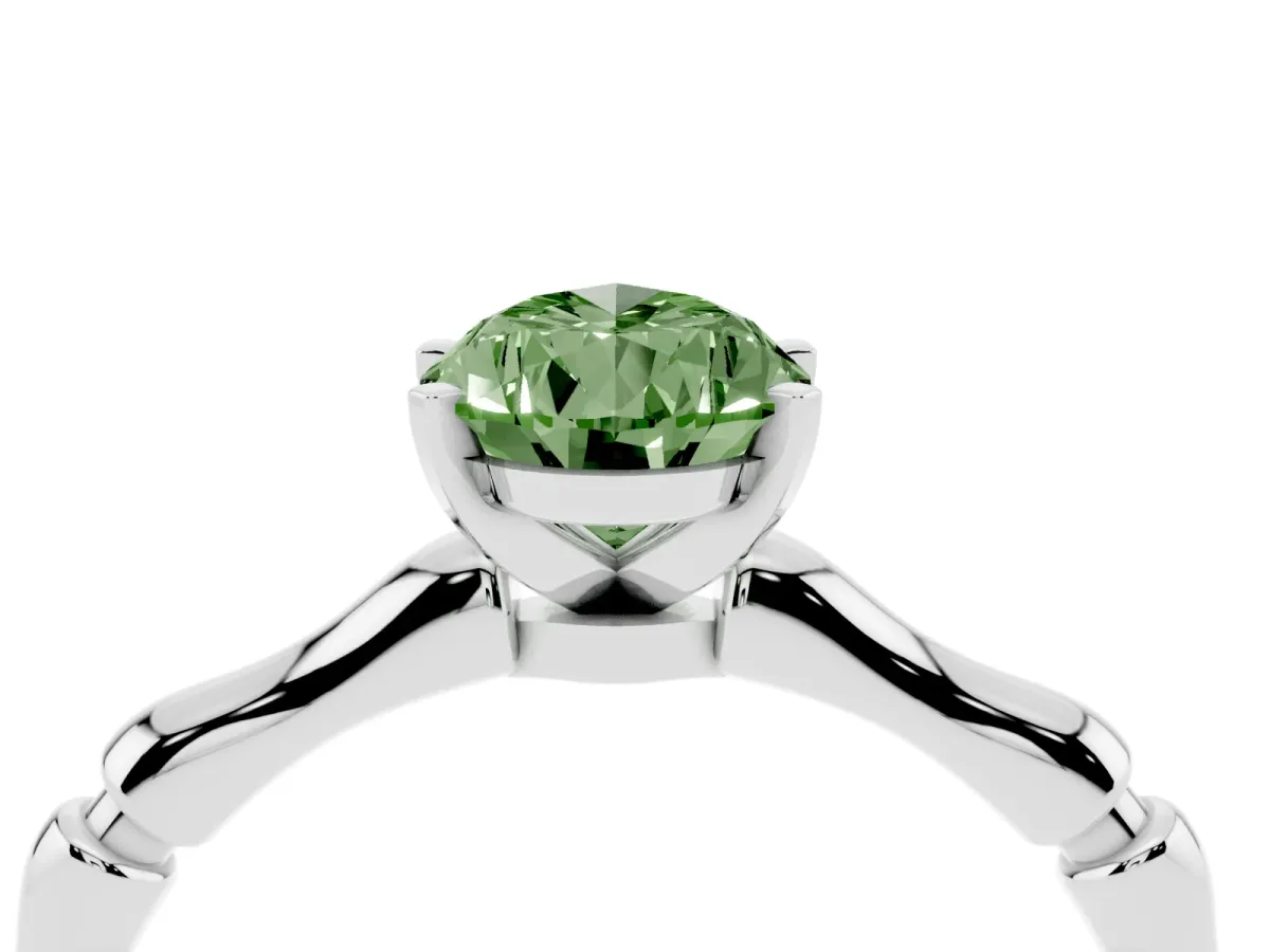 Fancy Green Pear Cut Solitaire Diamond Ring with Bamboo Band and Four-Prong Setting Silver