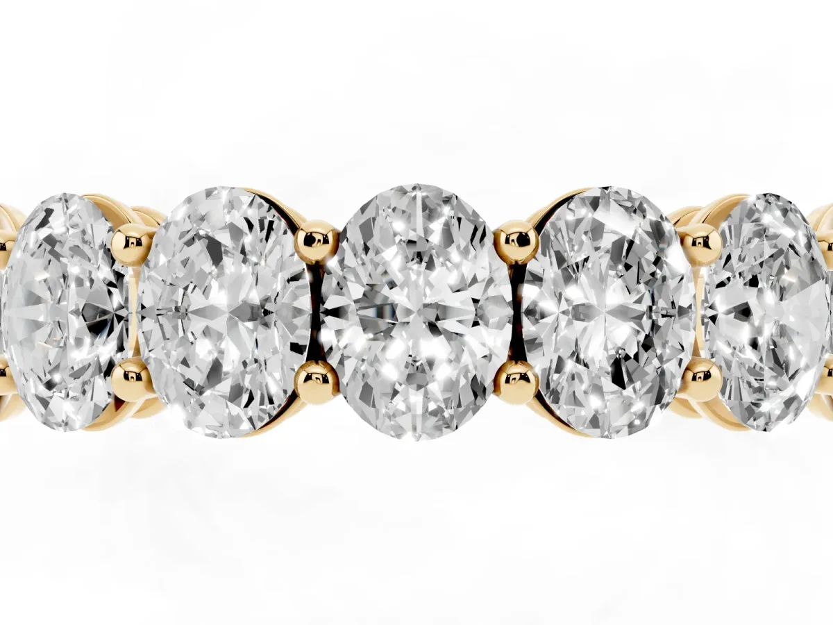 Oval Diamond Shared Prong Eternity Band Yellow gold