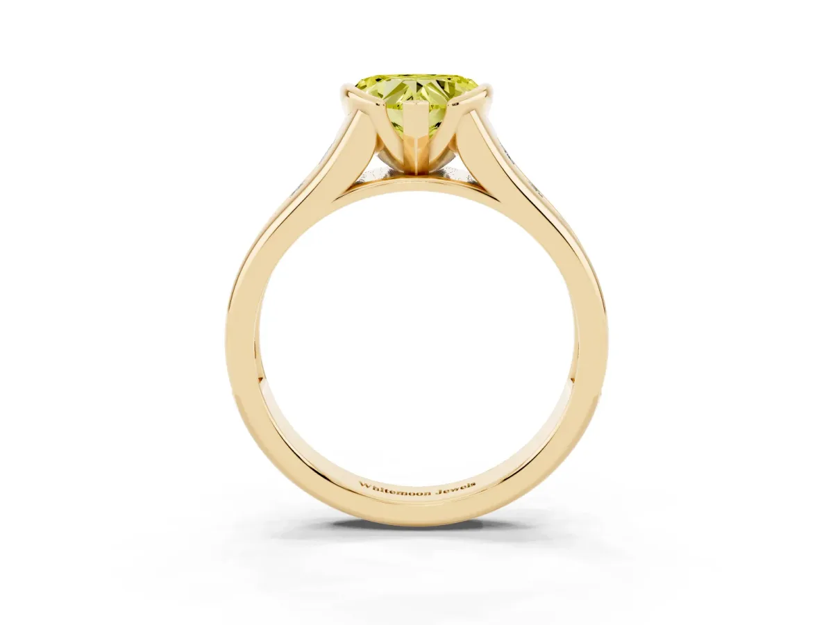 Fancy Yellow Heart Cut Solitaire Bezel-Set Diamond Ring with Channel-Set Band Yellow gold