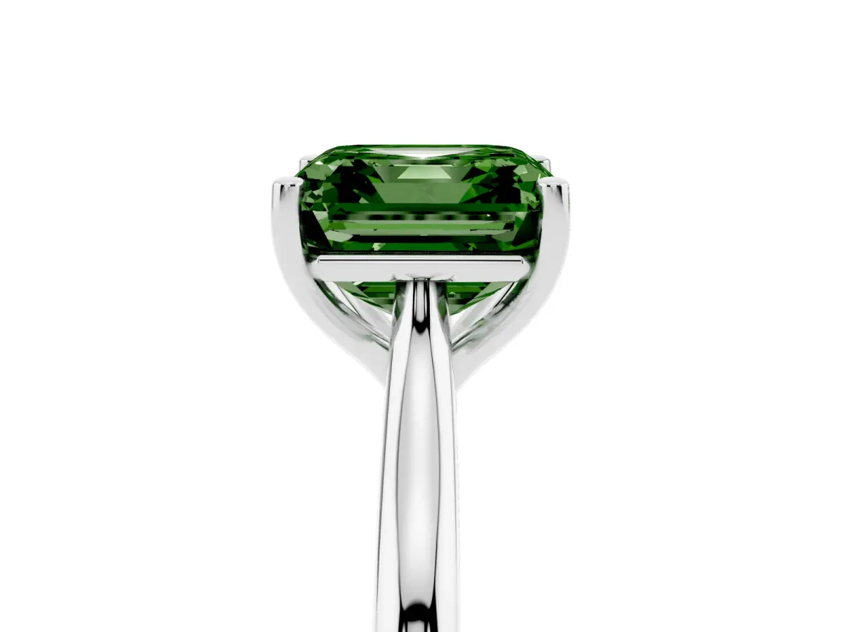 Fancy Green Asscher Cut Cut Solitaire Ring with Cathedral Band and Four-Prong Setting Platinum
