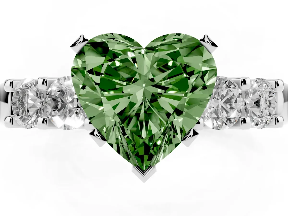 Fancy Green Heart Cut Brilliant Cut Diamond Five-Stone Prong Set Engagement Ring with Channel Band Platinum