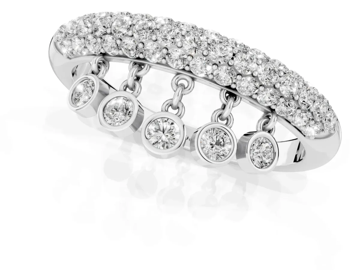 Round Diamond Dangle Promise Ring with Round Diamond Pavé Platinum
