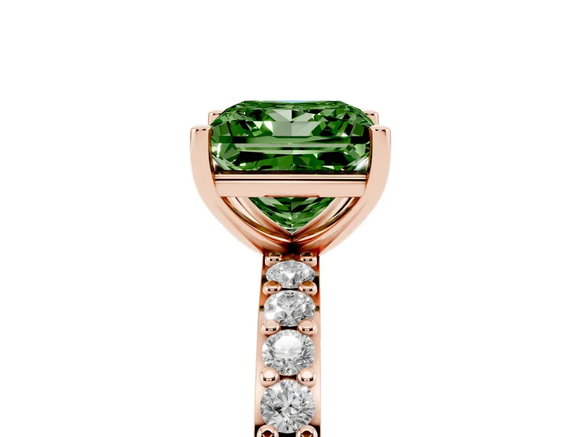 Fancy Green Princess Cut Cut Diamond Solitaire with Pave Band and Four-Prong Setting Rose gold