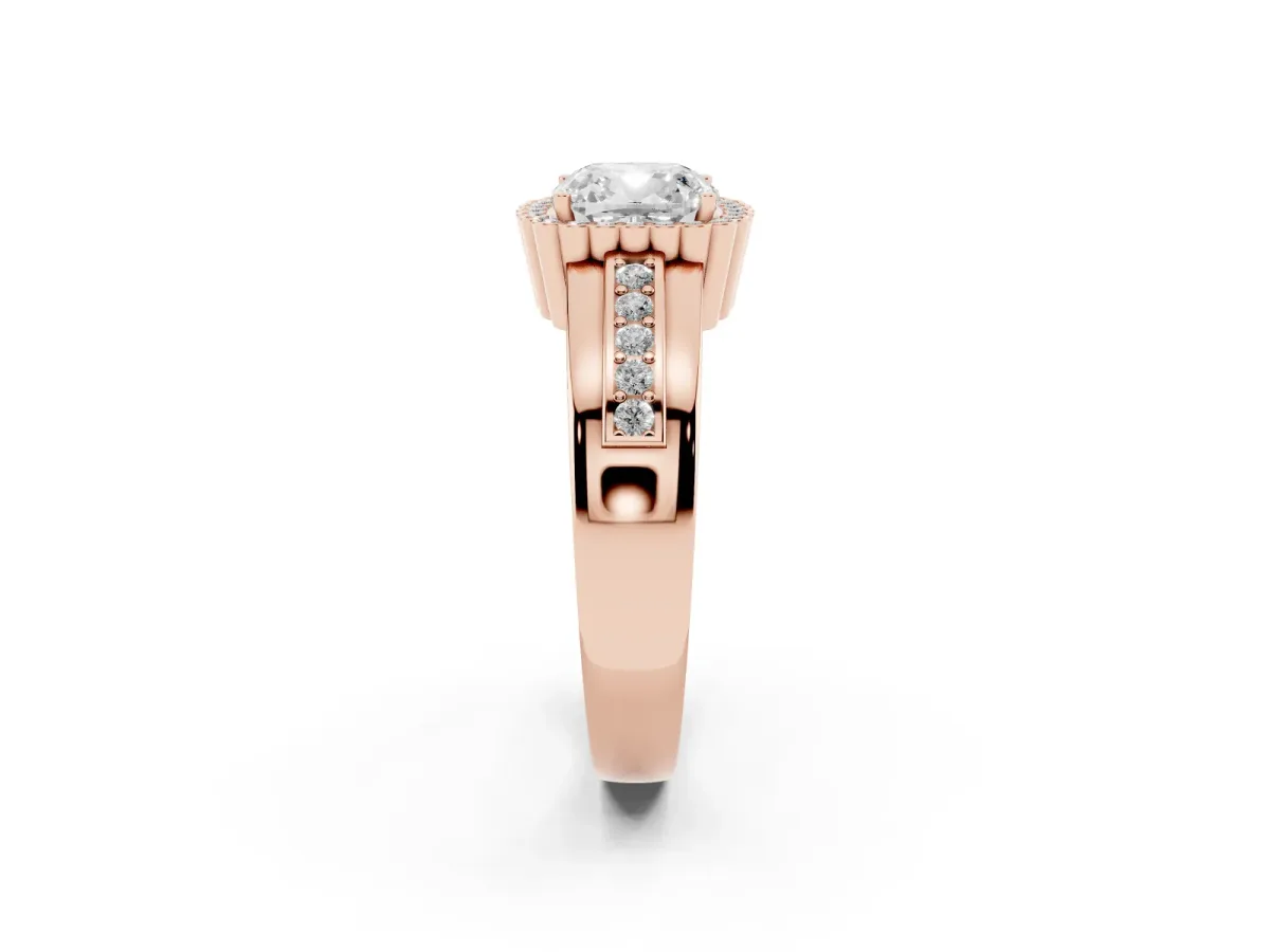 Cushion Cut Cut Halo Pave Band Four-Prong Ring Rose gold