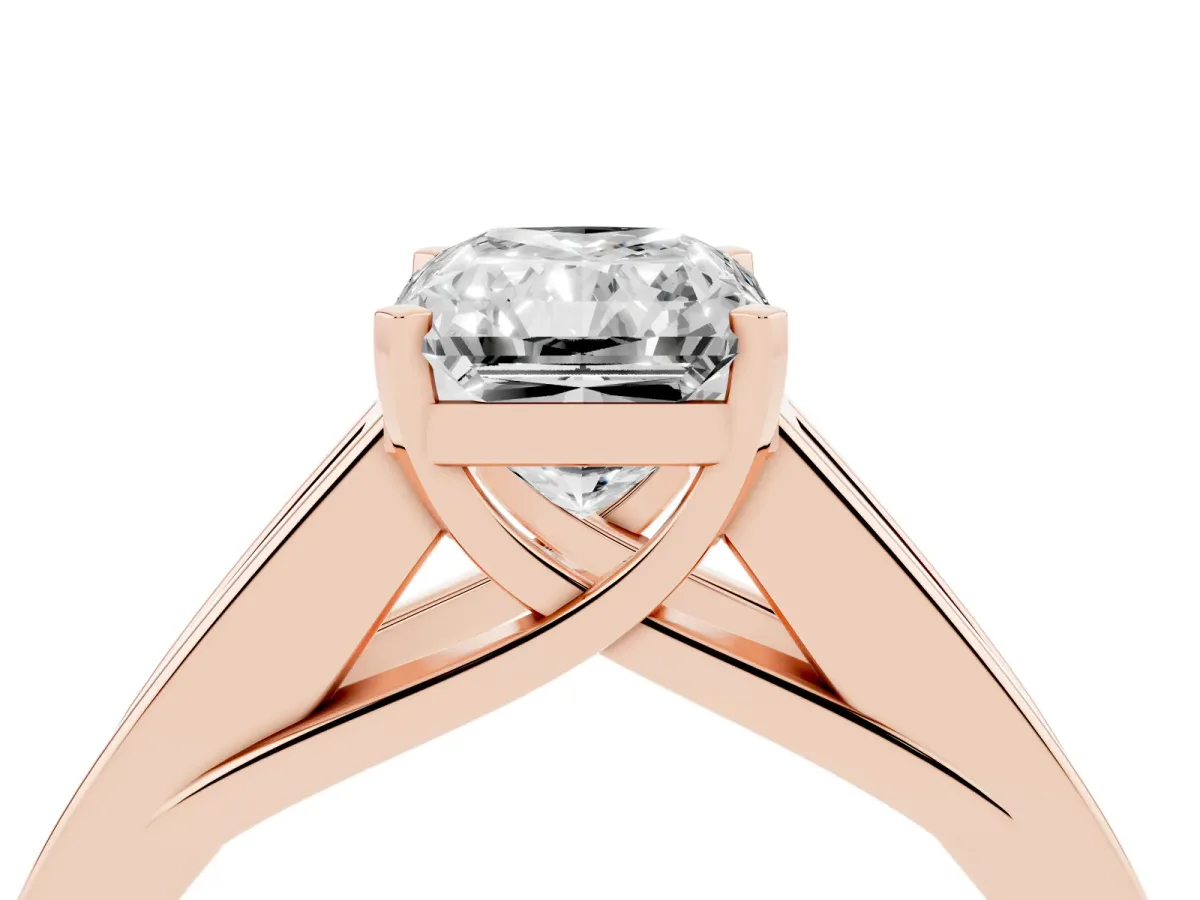 Radiant Cut Cut Channel Set Solitaire Ring with Four-Prong Setting Rose gold