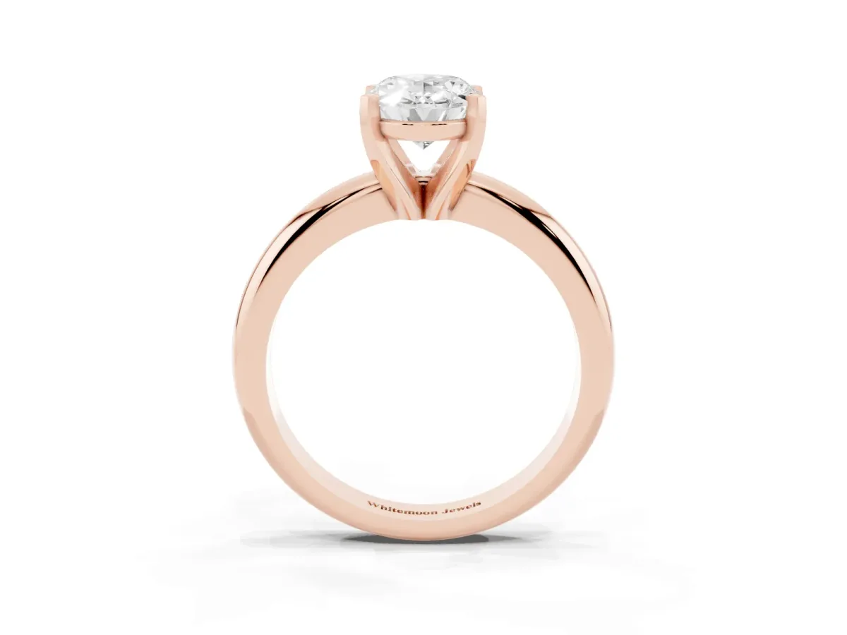 Oval Cut Diamond Solitaire Engagement Ring with Round Band and Four-Prong Setting Rose gold