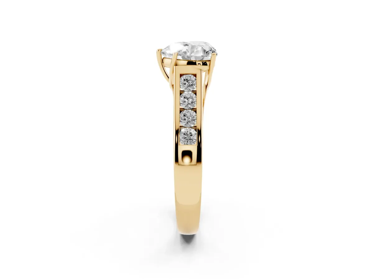 Heart Cut Solitaire Channel-Set Diamond Engagement Ring with Four-Prong Setting Yellow gold