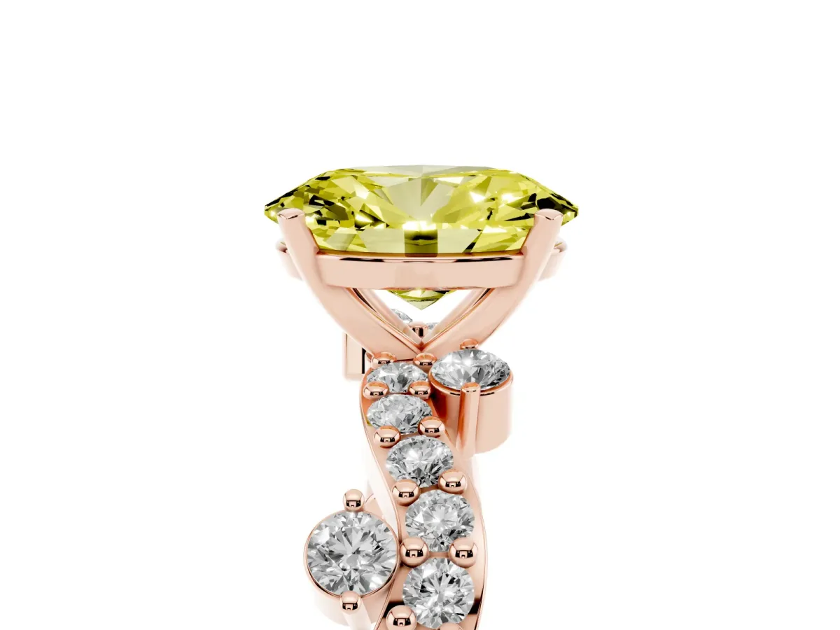 Fancy Yellow Oval Cut Cut Solitaire Diamond Twisted Band with Pave Setting Rose gold