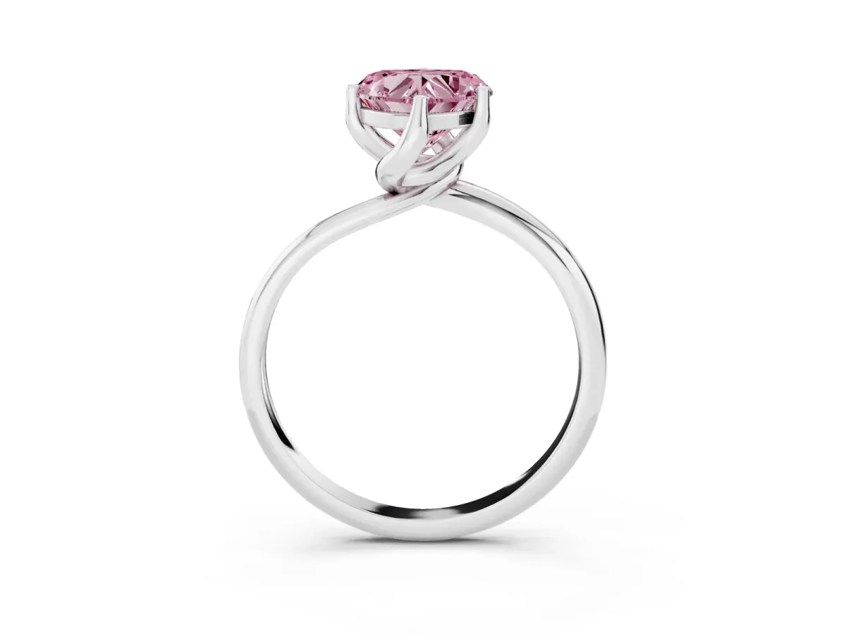 Fancy Pink Heart Cut Diamond Solitaire Engagement Ring with Four-Prong Setting and Classic Band Silver