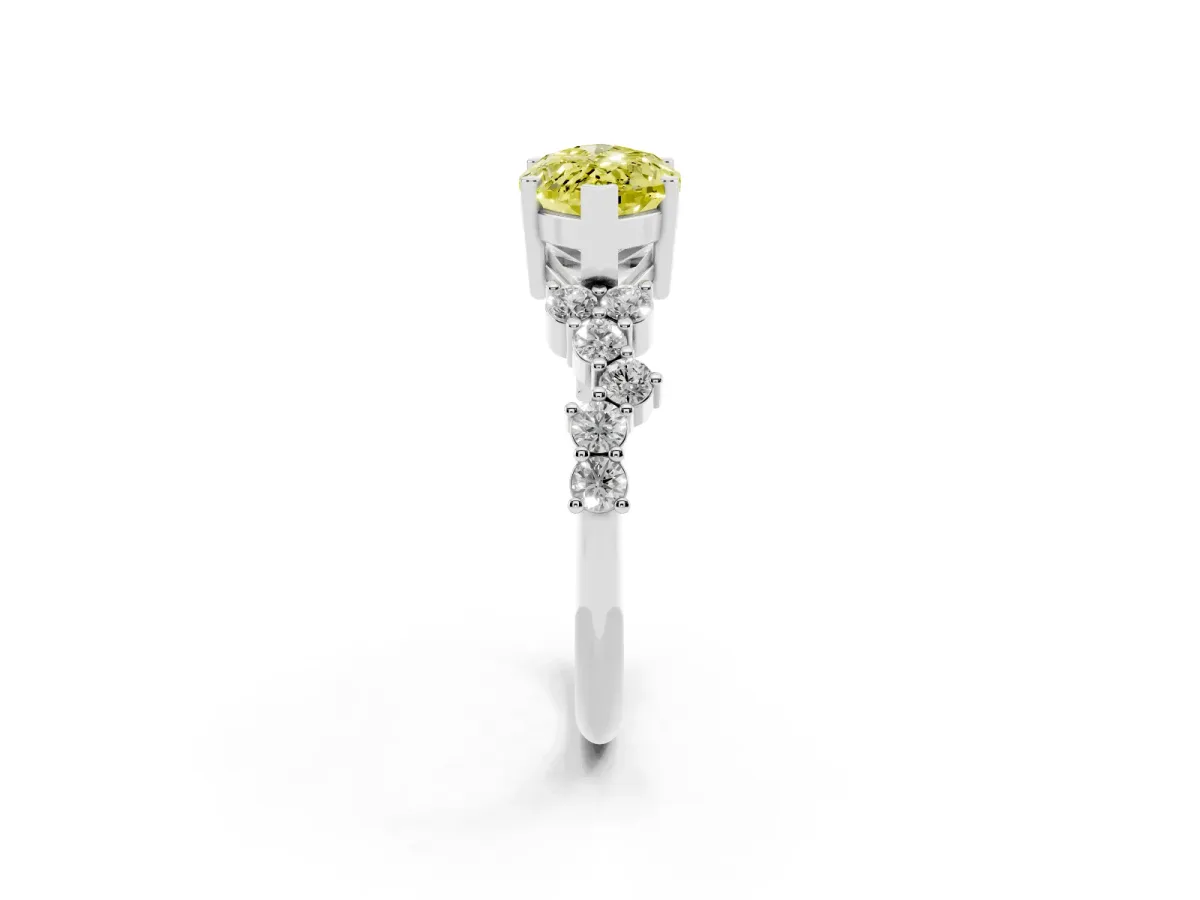 Fancy Yellow Marquise Cut Diamond Scattered Round Accent Ring with Prong Setting Silver