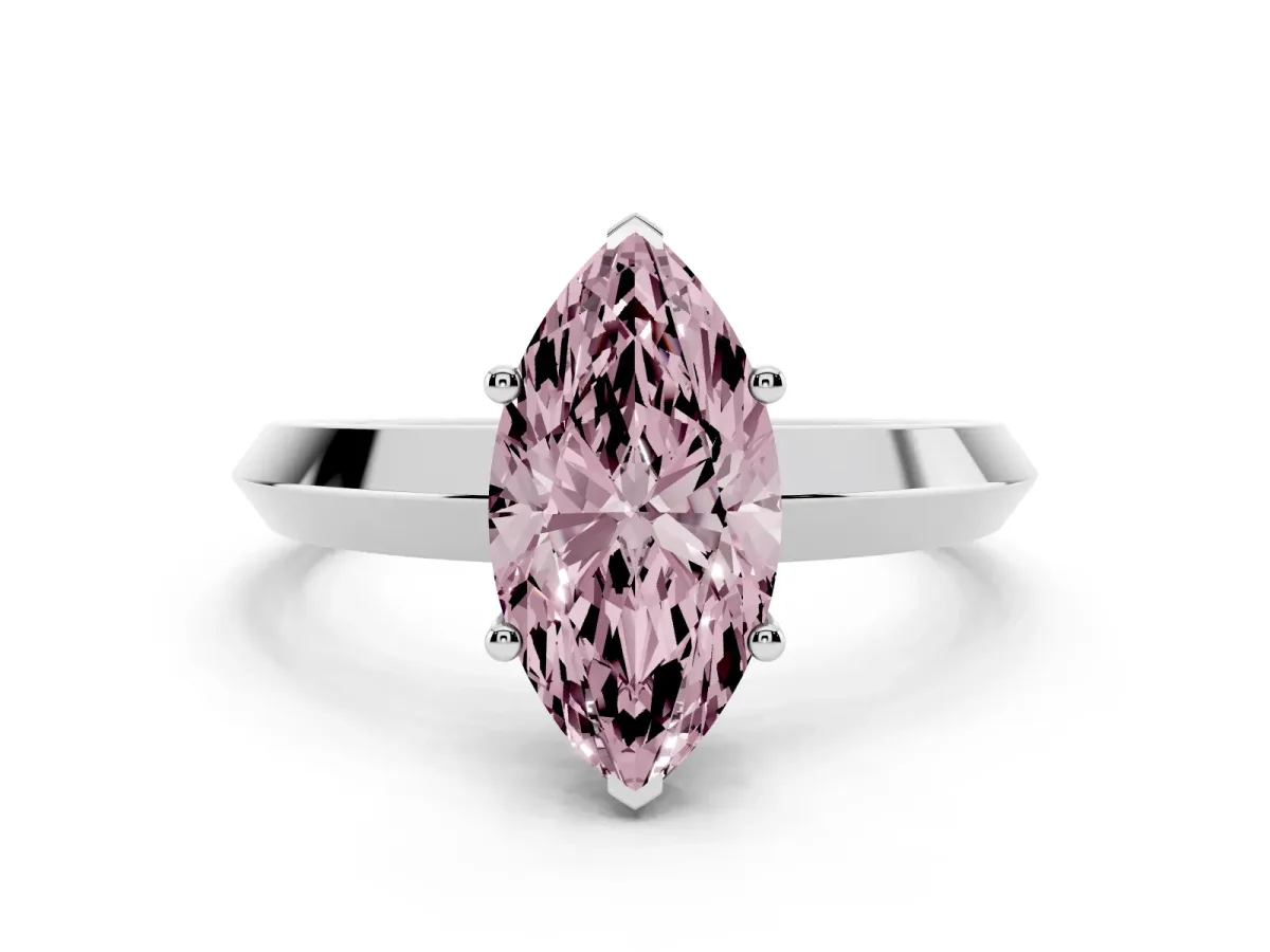 Fancy Pink Marquise Cut Cut Solitaire Engagement Ring with Flat Band and Four-Prong Setting White gold