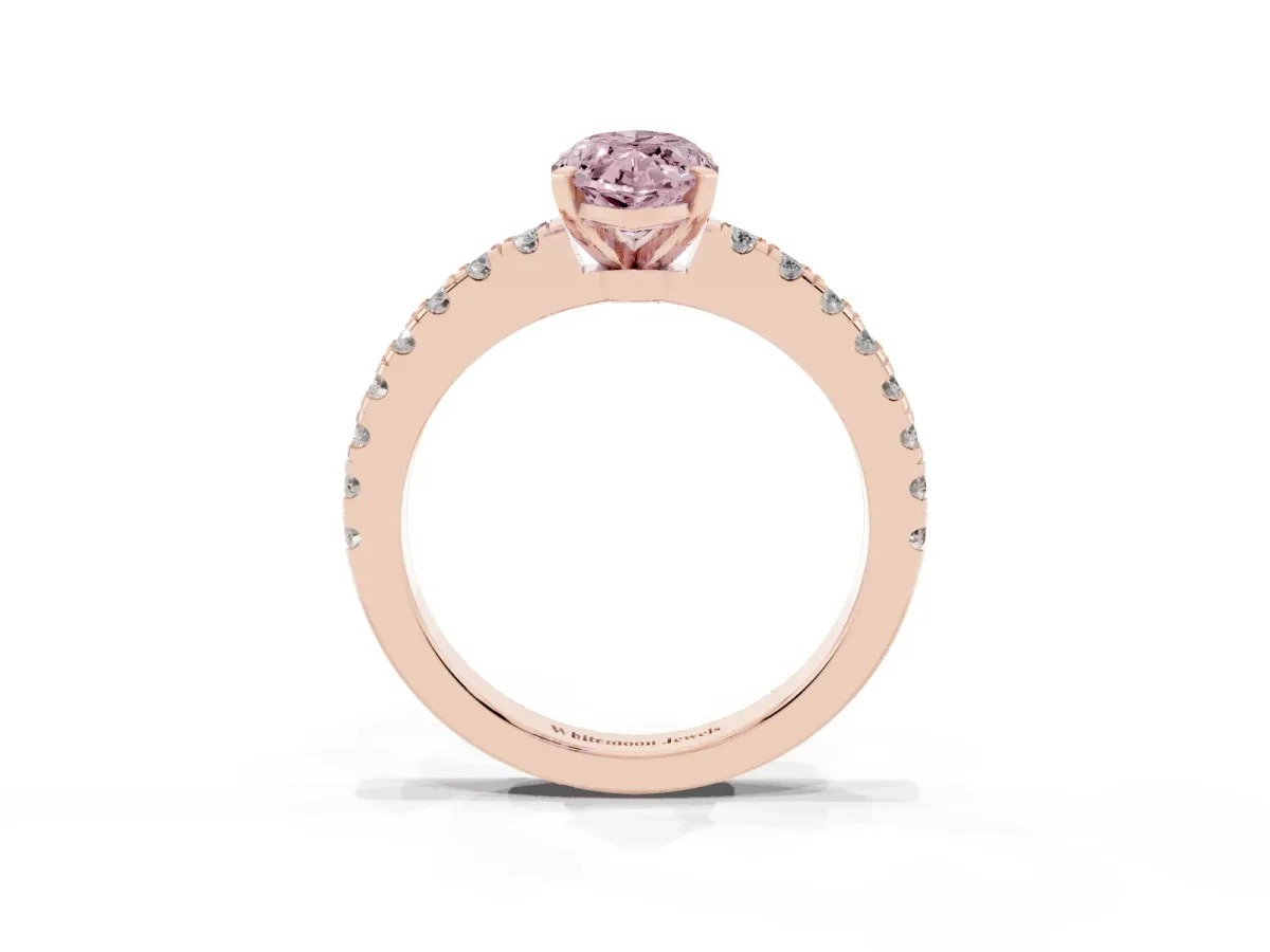 Fancy Pink Marquise Cut Solitaire Diamond with Pavé Band and Four-Prong Setting Rose gold