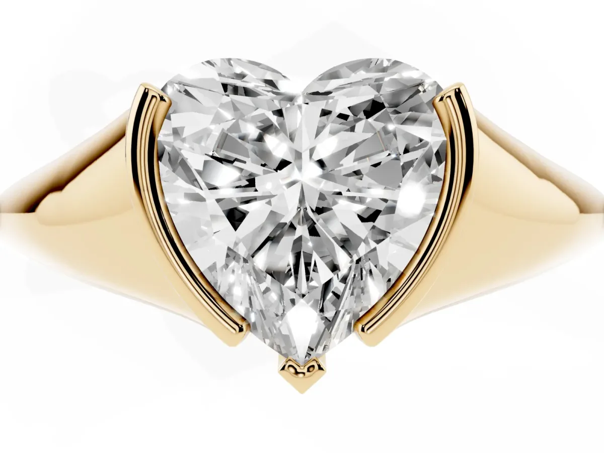 Heart Cut Solitaire Tension Set Diamond Ring Yellow gold