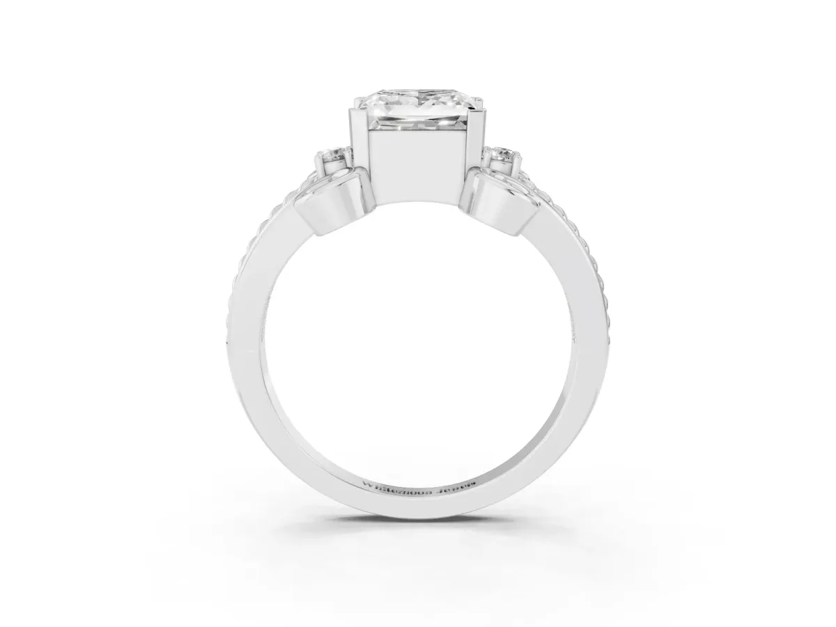 Princess Cut Solitaire Twisted Band Scroll Prong Ring Silver